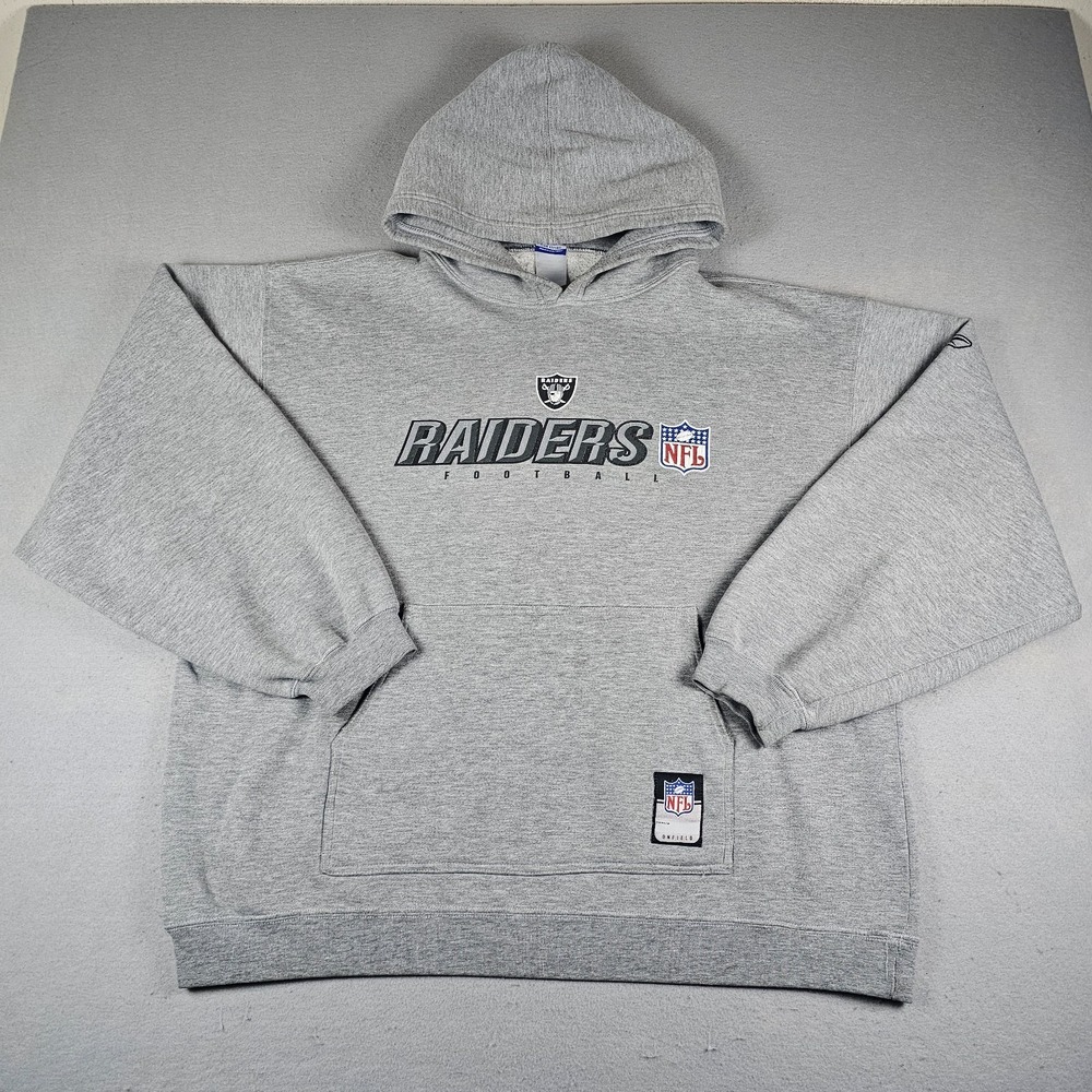 Reebok NFL Raiders Hoodie Mens Large Gray Fleece Pullover On Field Team Apparel